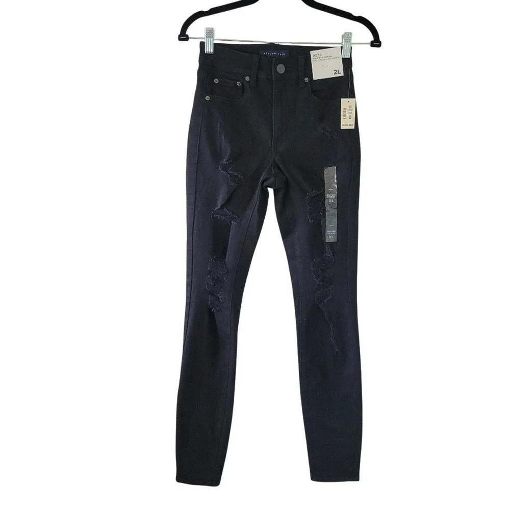 Aeropostale Flex‎ Effects Black Distressed Skinny Jeans Size 2Tall Grunge Punk